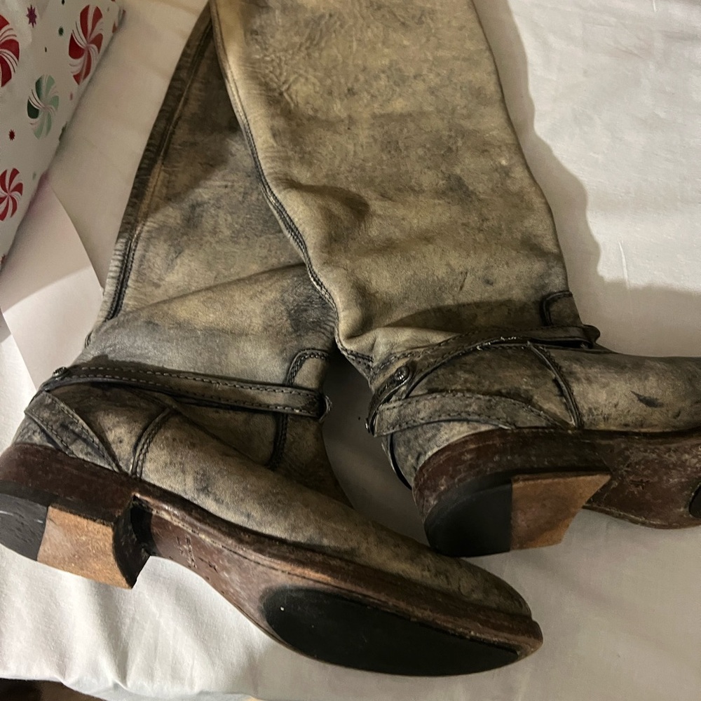Frye Distressed Gray Leather Boots - Picture 8 of 8